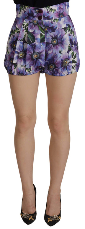 Dolce & Gabbana Lila Anemone Hohe Taille Hot Pants Shorts