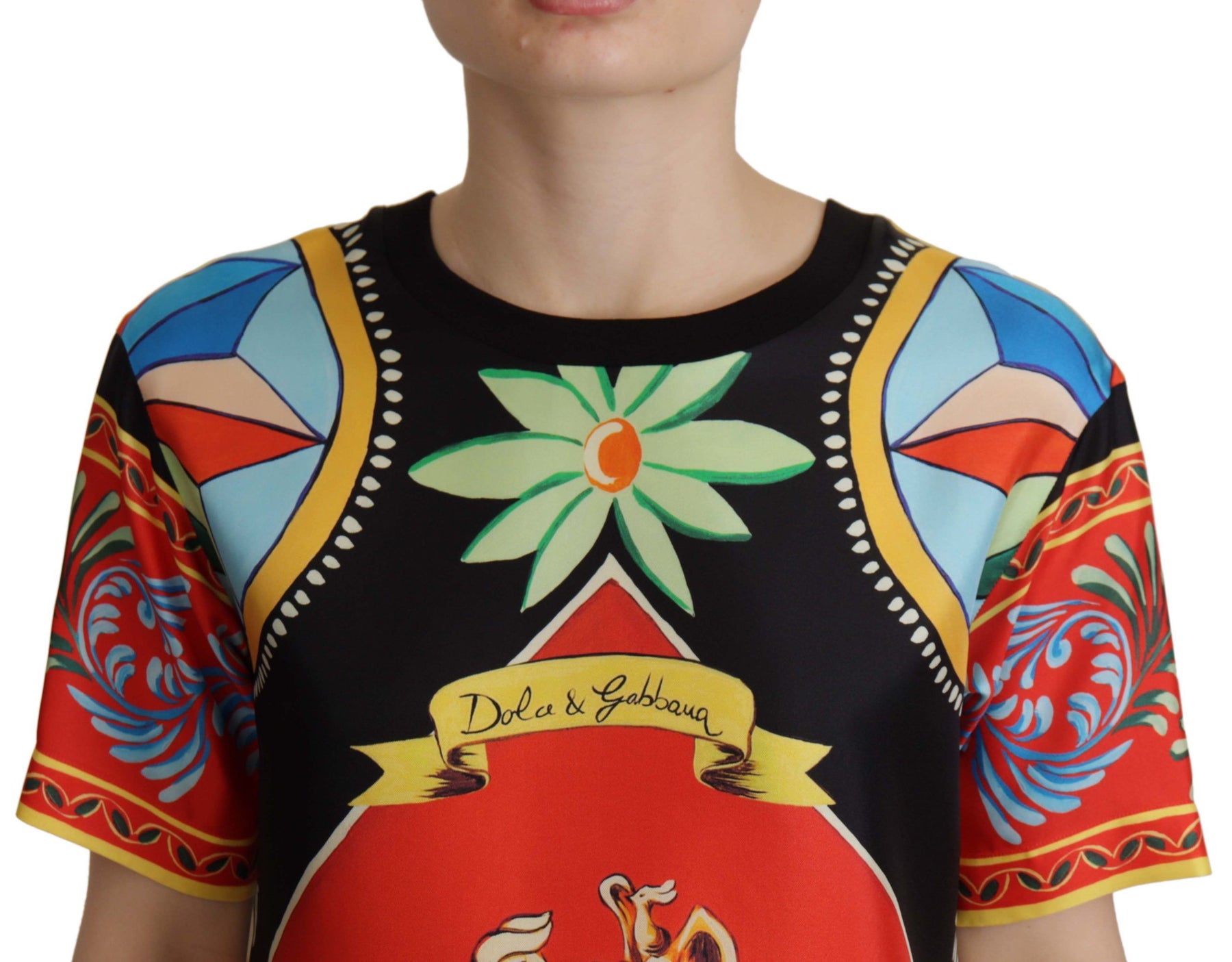 Dolce & Gabbana Multicolor Soldat Carretto Seiden-T-Shirt