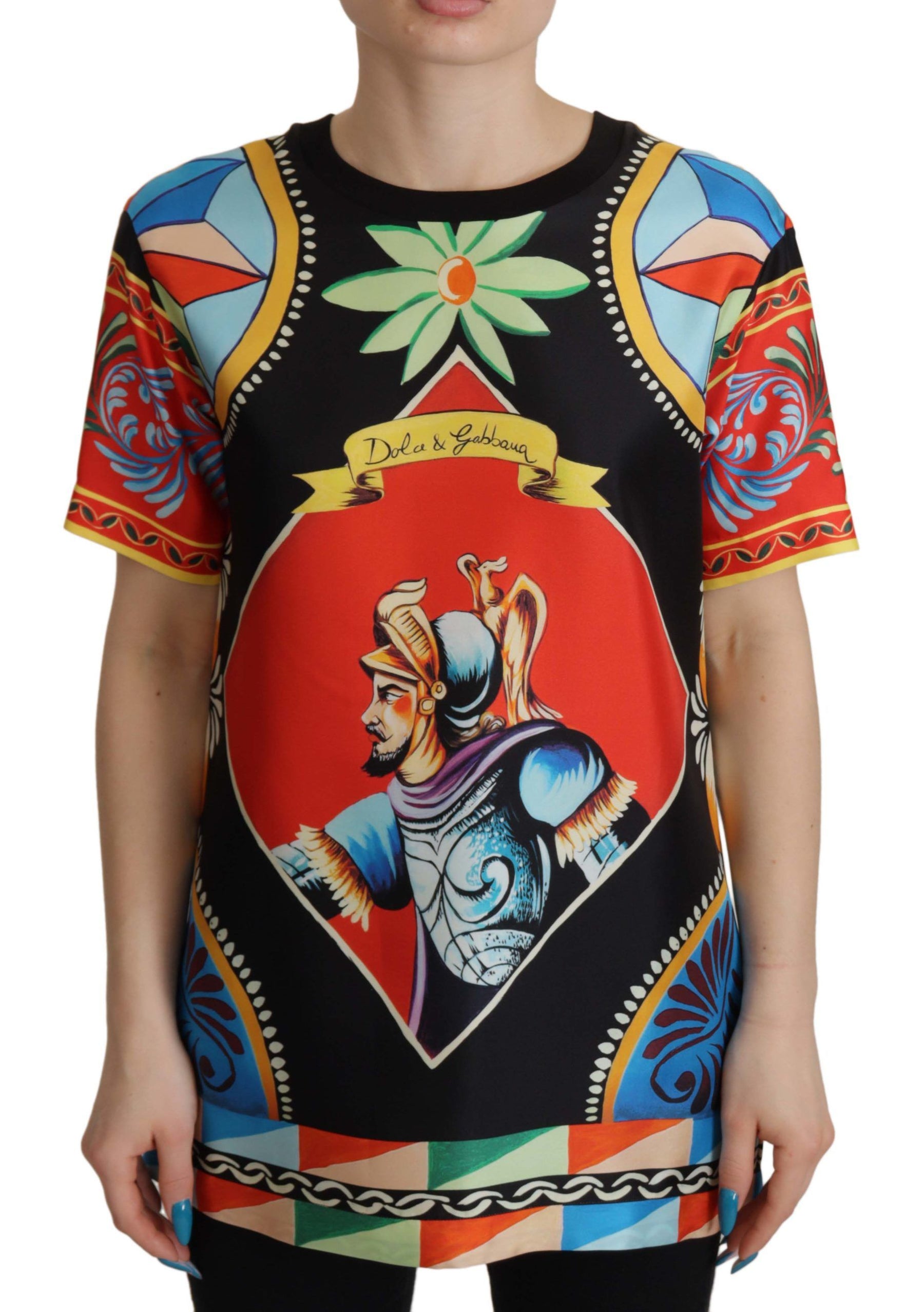 Dolce & Gabbana Multicolor Soldat Carretto Seiden-T-Shirt