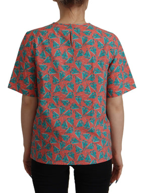 Dolce & Gabbana Rosa T-Shirt aus Baumwolle mit Segelboot-Druck