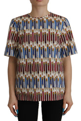Dolce & Gabbana Weiße T-Shirt-Bluse mit Bleistiftdruck aus Baumwolle