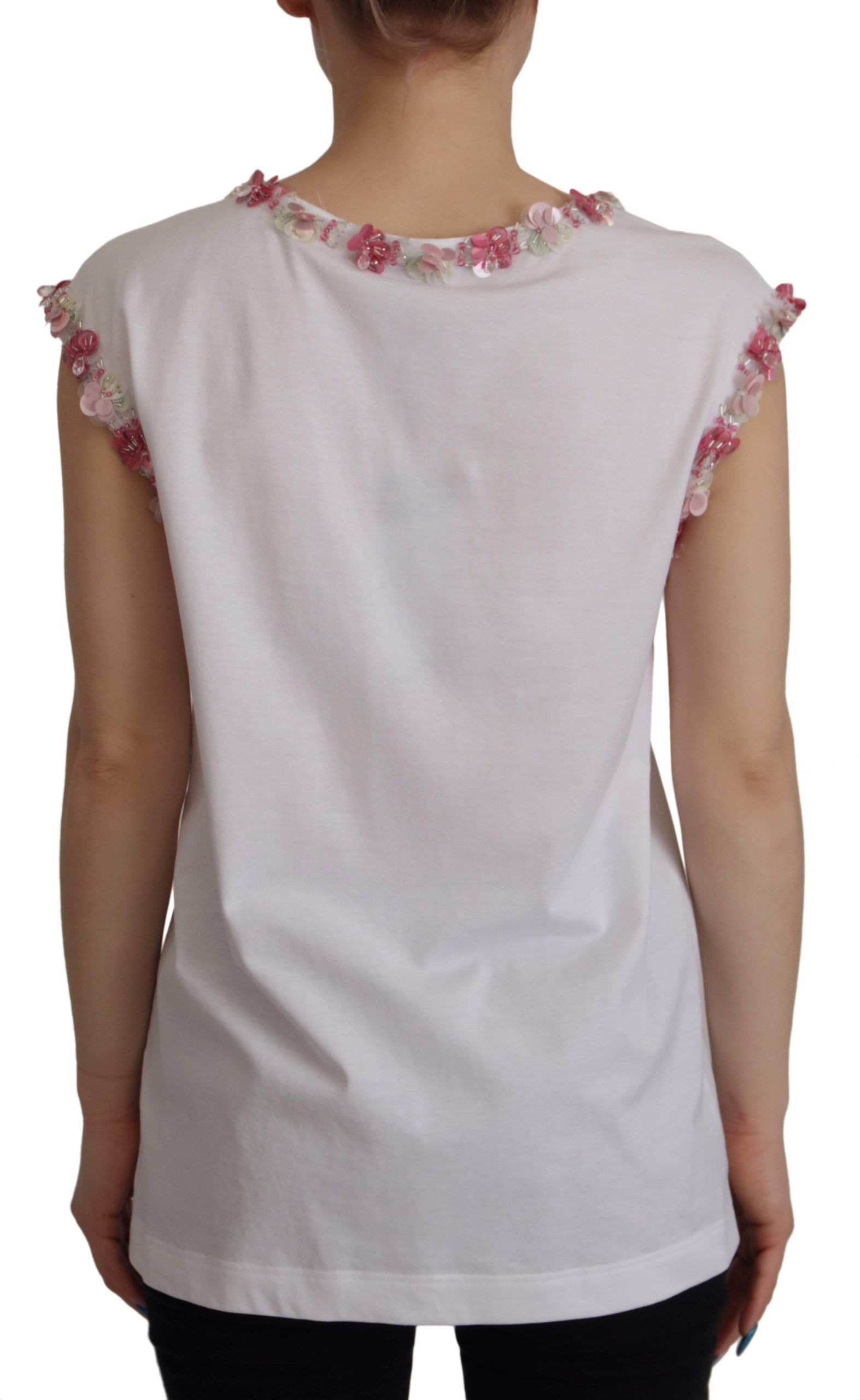 Dolce & Gabbana Weißes DG Crown Floral Pailletten-T-Shirt