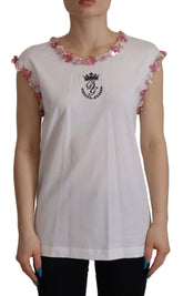Dolce & Gabbana Weißes DG Crown Floral Pailletten-T-Shirt