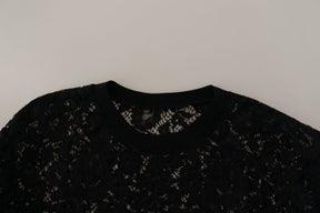 Dolce & Gabbana Schwarzer Spitzenpullover mit Blumenmuster Sicily Bluse