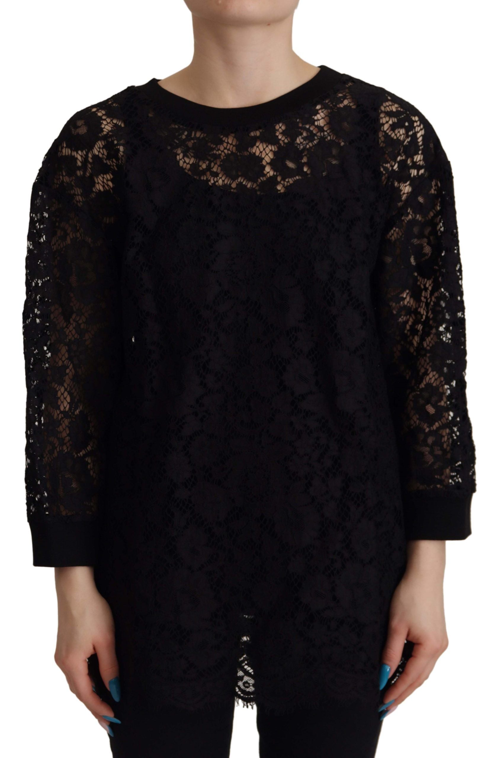 Dolce & Gabbana Schwarzer Spitzenpullover mit Blumenmuster Sicily Bluse