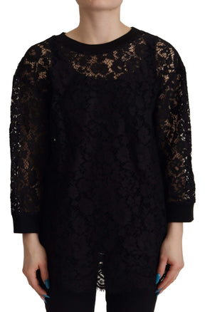 Dolce & Gabbana Schwarzer Spitzenpullover mit Blumenmuster Sicily Bluse