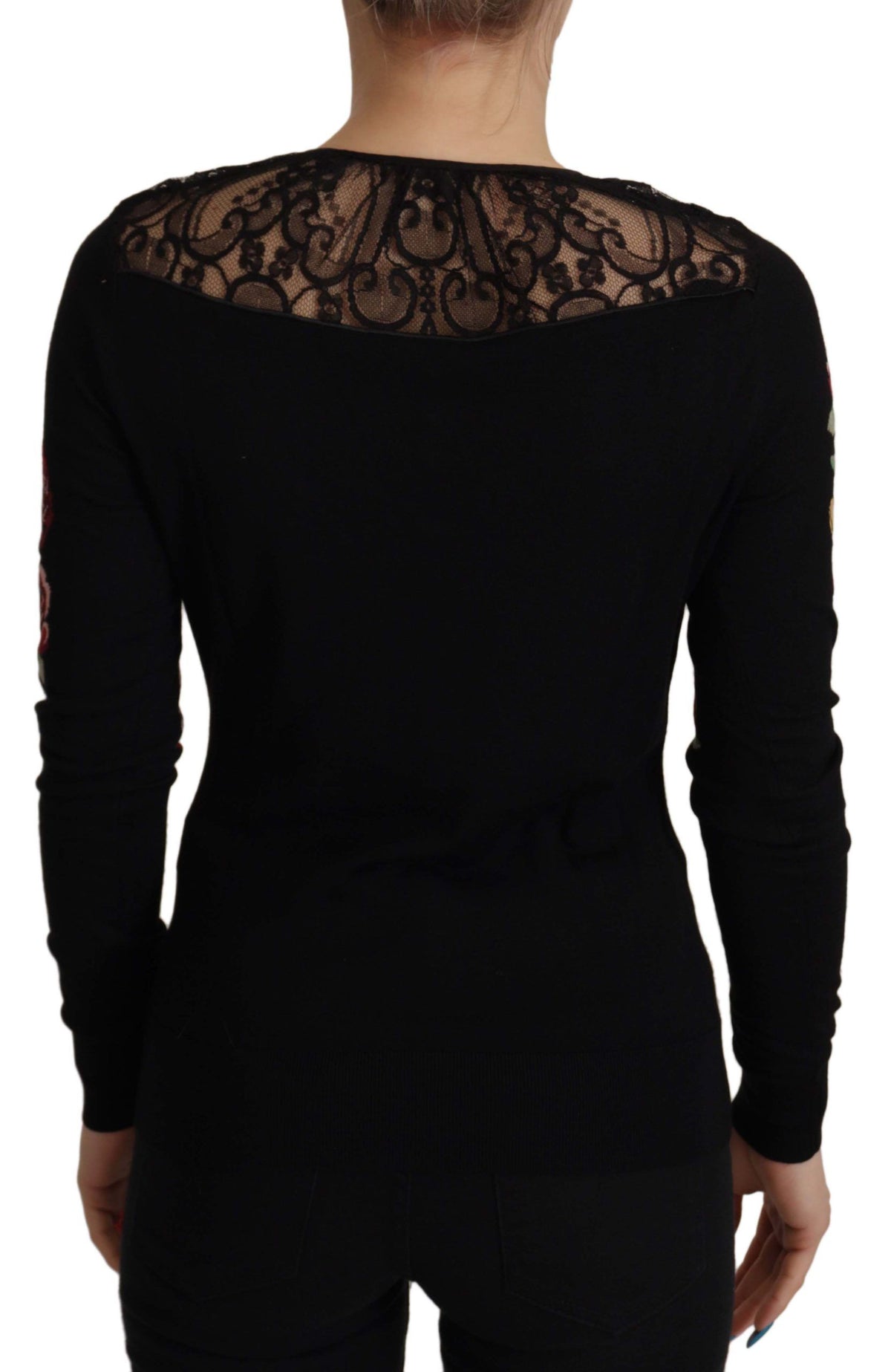 Dolce & Gabbana Schwarzer Spitzen-Engel-Rosen-Strickpullover