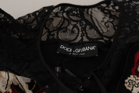 Dolce & Gabbana Schwarzer Spitzen-Engel-Rosen-Strickpullover