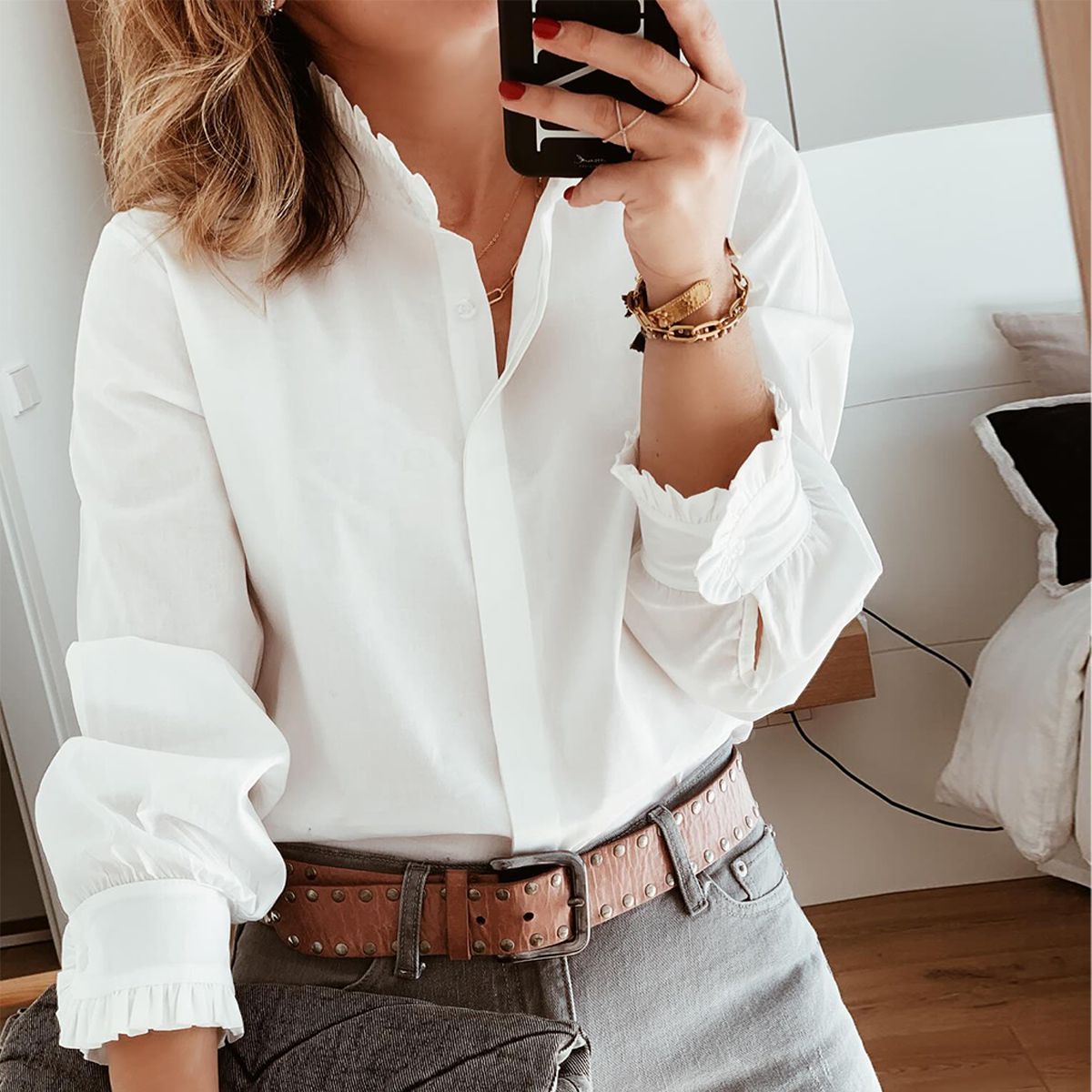 Winter Damen Bluse Weiß Langarm – Elegant & Warm V-Ausschnitt