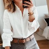 Winter Damen Bluse Weiß Langarm – Elegant & Warm V-Ausschnitt