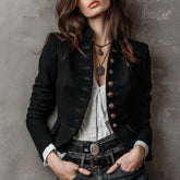 Elegante schwarze Winter-Jacke tailliert mit langen Ärmeln