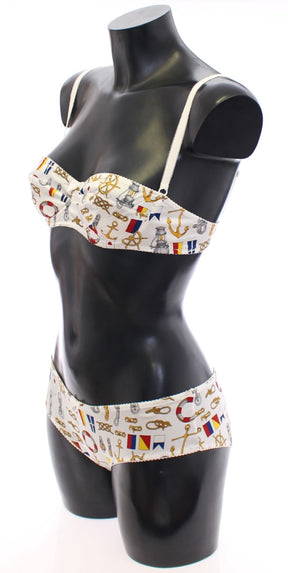 Dolce & Gabbana Weißer Matrosen-BH Panty Stretch-Unterwäsche