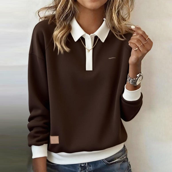 Coffee Long Sleeve Color Block Top - Herbstsgarderobe mit Stil & Komfort