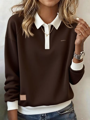 Coffee Long Sleeve Color Block Top - Herbstsgarderobe mit Stil & Komfort