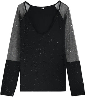 New York Nights Winter Top mit Spitze und Glitzerärmeln