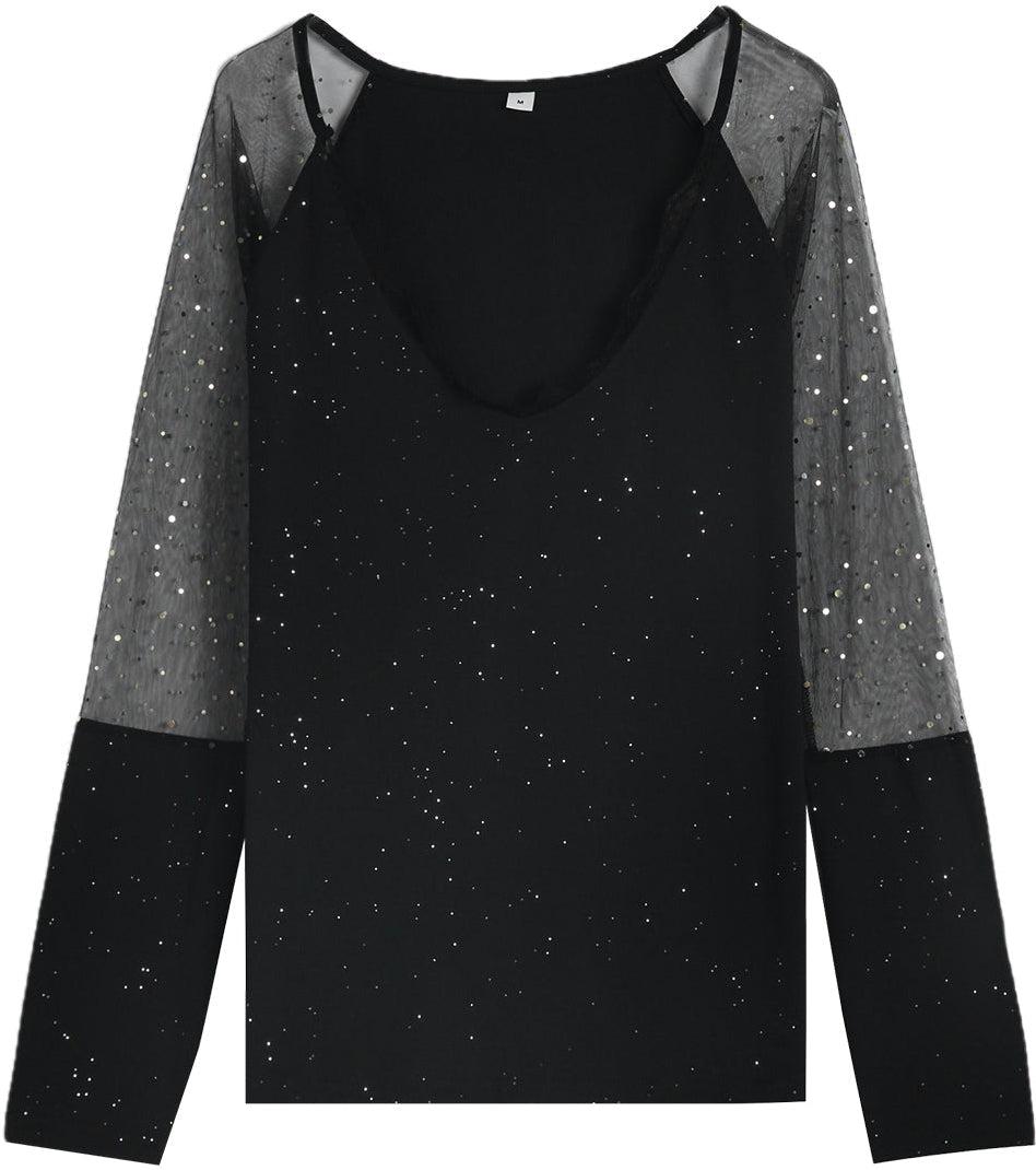 New York Nights Winter Top mit Spitze und Glitzerärmeln