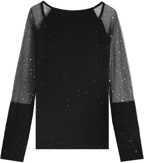 New York Nights Winter Top mit Spitze und Glitzerärmeln