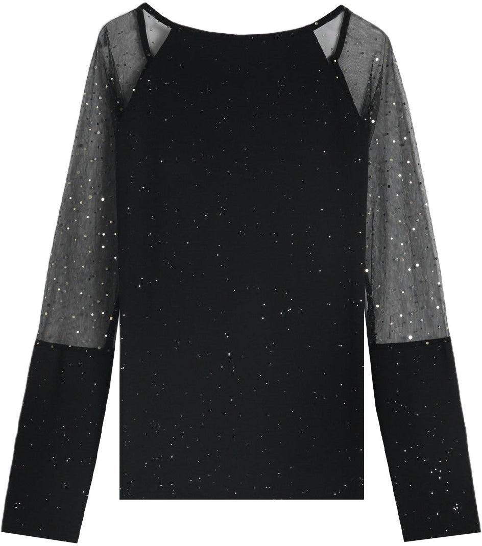New York Nights Winter Top mit Spitze und Glitzerärmeln
