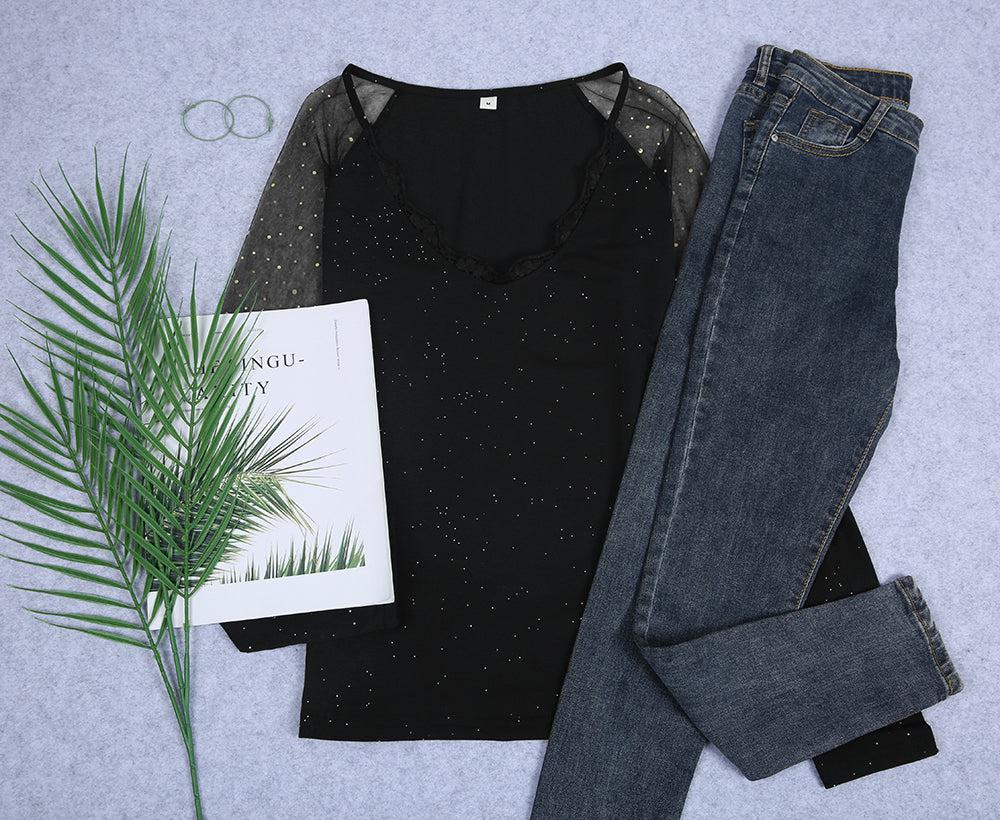 New York Nights Winter Top mit Spitze und Glitzerärmeln