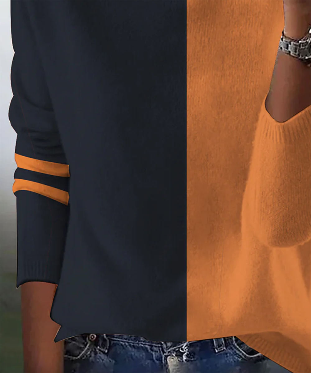 Stylish Orange Long Sleeve Color Block Sweater - Ihr Herbst-Fashion-Highlight