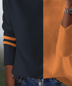 Stylish Orange Long Sleeve Color Block Sweater - Ihr Herbst-Fashion-Highlight