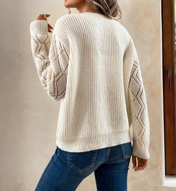 Herbstlicher Chic: Warmer Rib Knit V-Neck Sweater in Farbblock-Optik