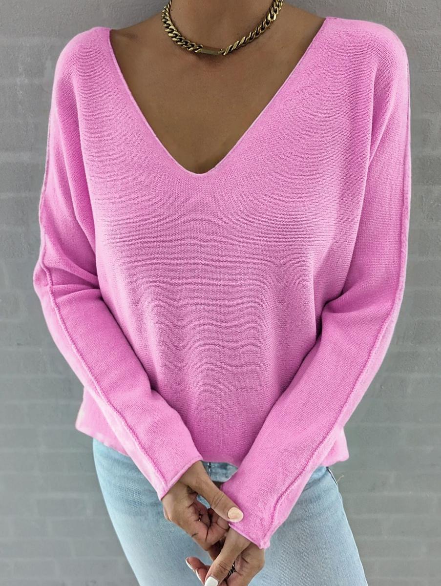 V-Neck Rose Red Sweater - Herbstsfrisch & Stilvoll in Baumwoll-Acryl-Mix