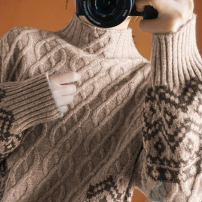 Herbstlicher High Neck Cable-Knit Sweater - Stylisch, Gemütlich & Einzigartig