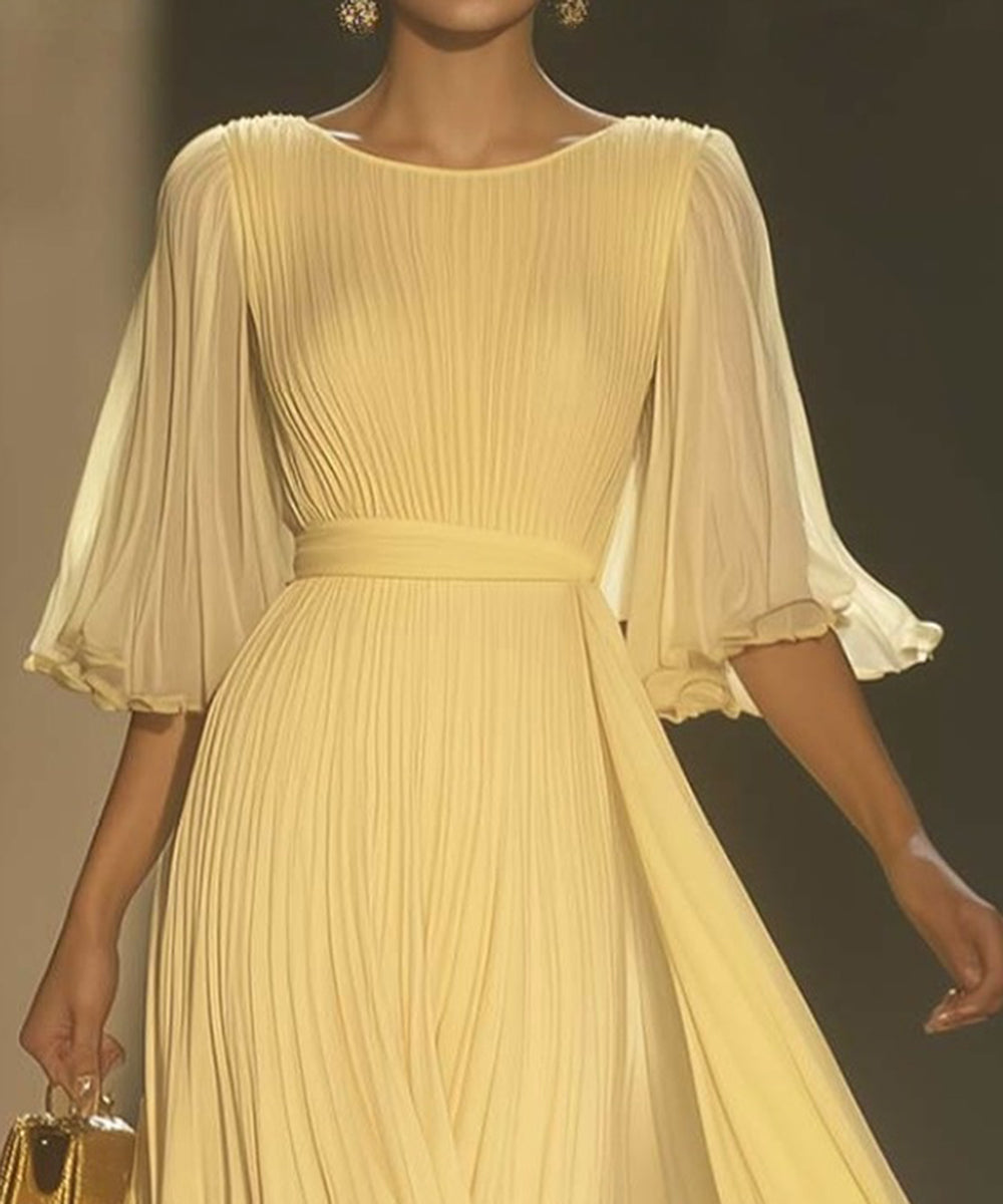 Yellow Plain Round Neck Maxi Dress - Eleganz & Komfort in strahlendem Herbstsgelb