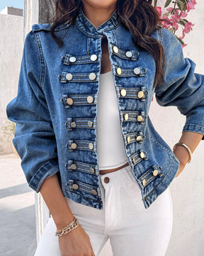Denim Long Sleeve Outerwear - Stylischer Übergangsjacke für den Herbst
