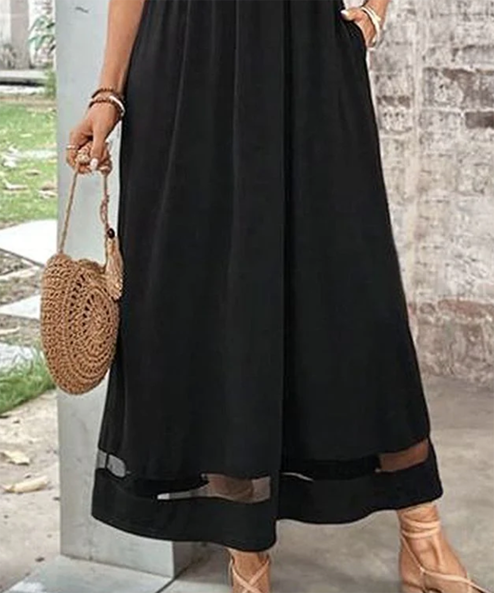 Stylisches Cool Plain Black Maxi Dress - Herbstsfrischer Komfort mit Eleganz