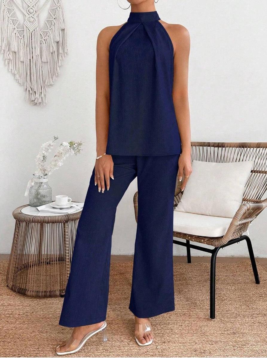 Navy Ärmelloses Zweiteiliges Set - Herbstsfrische Eleganz für jeden Anlass