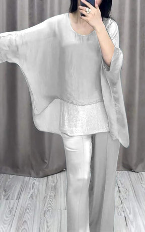 Silver Plain Scoop Neck Two Piece Set - Eleganz & Komfort für den Herbst