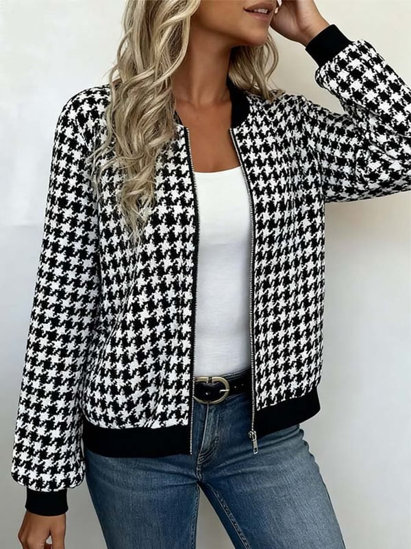 Winter Hahnentritt Bomberjacke warm & stylisch Zip Up