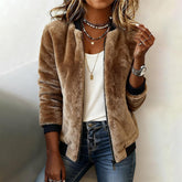 Winter-Eleganz: Braun Kunstpelz Mantel mit Reißverschluss - Warm und Stilvoll