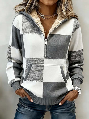 Kuscheliges Sherpa Winter Hoodie grau kariert Damen