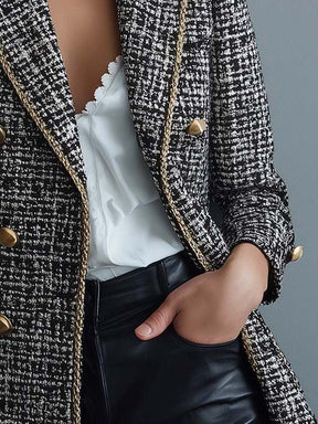 Eleganter Tweed Blazer: Herbstlicher Chic mit Goldbesatz & modernem Schnitt