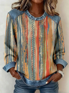 Winter Damen Sweatshirt Boho Denim Patchwork Pullover Warm