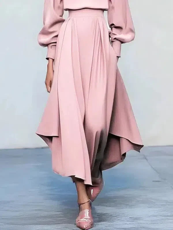 Sweet Pink Plain Long Sleeve Maxi Dress - Herbsts-Lieblingskleid in A-Linie