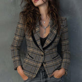 Winterlicher Retro Grey Plaid Long Sleeve Blazer - Eleganz & Wärme vereint