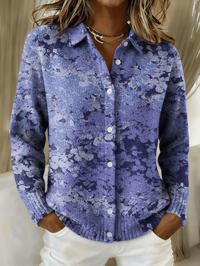 Eleganter Winter Cardigan Damen blau-violett mit Print