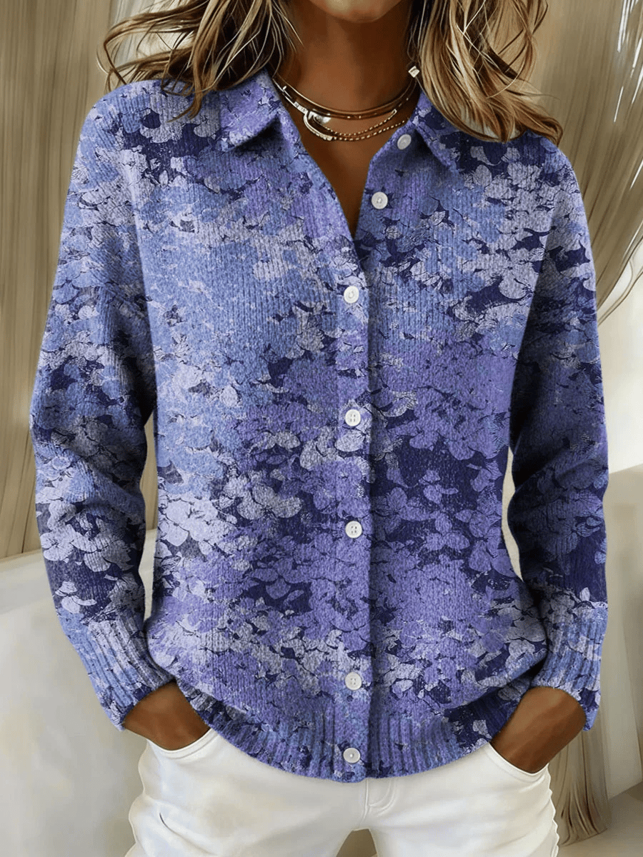 Eleganter Winter Cardigan Damen blau-violett mit Print