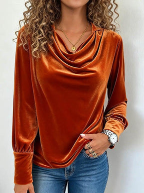 Samtiges Orange Velvet Long Sleeve Top - Dein Luxus-Herbstbegleiter