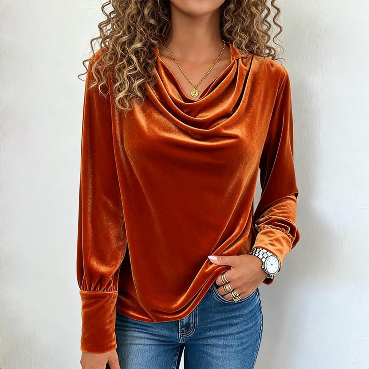 Samtiges Orange Velvet Long Sleeve Top - Dein Luxus-Herbstbegleiter