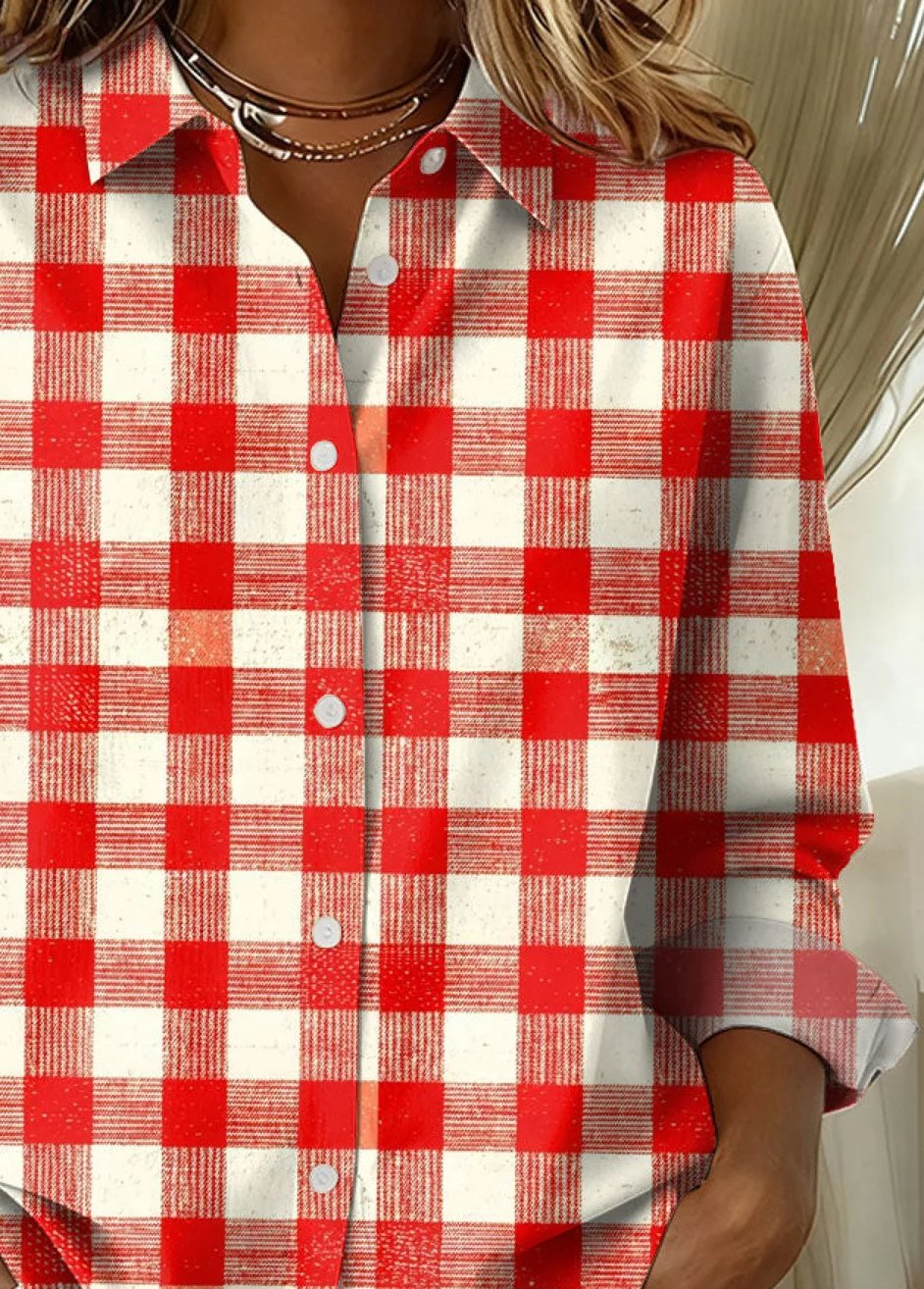 Winter Karohemd Damen rot weiß – warmes Casual Shirt