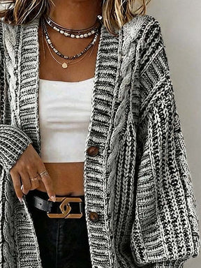 Kuschelige Oversize Winter-Cardigan grau schwarz für Damen