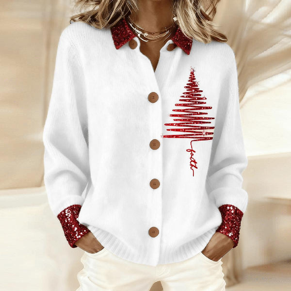 Herbstliches Highlight: Weißes Unique Sequin Tree Hemd mit Kragen
