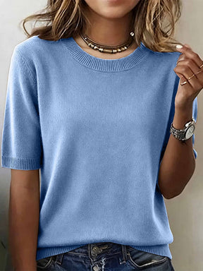 Winter Rundhals-Sweater Weiß kurzarm – eleganter Layering-Pullover