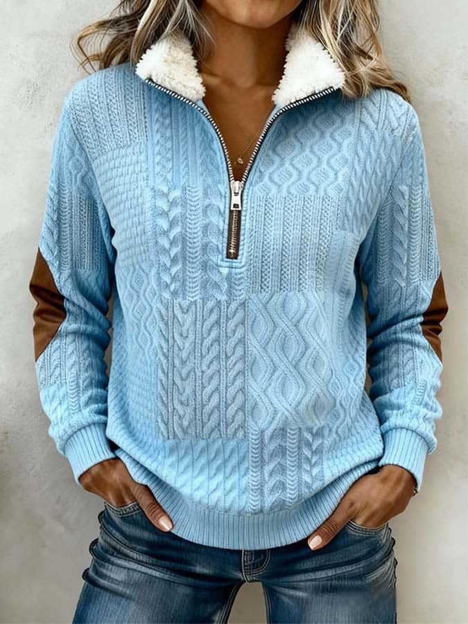 Kuscheliges Winter Damen Sweatshirt hellblau mit Sherpa-Kragen