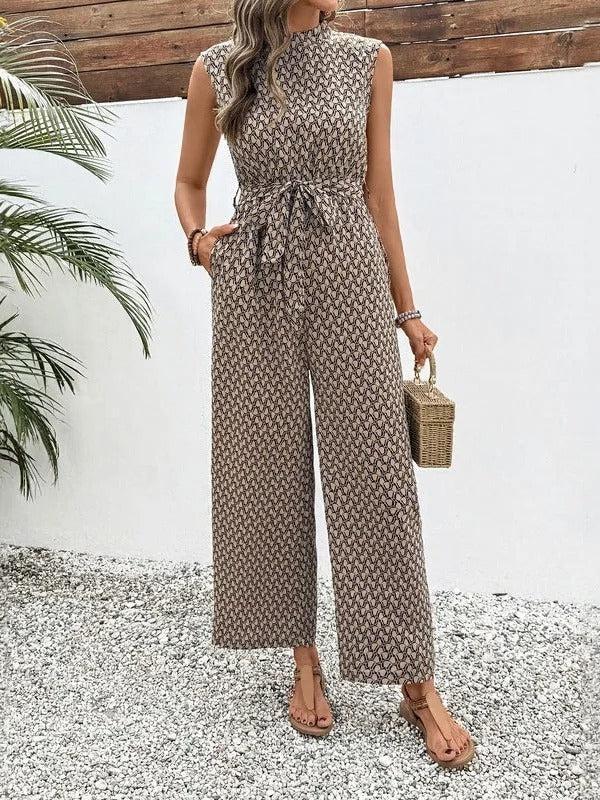 Stilvoller Brown Side Pocket ärmelloser Jumpsuit - Perfekt für den Herbst